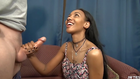 Beautiful blonde gives a great blowjob